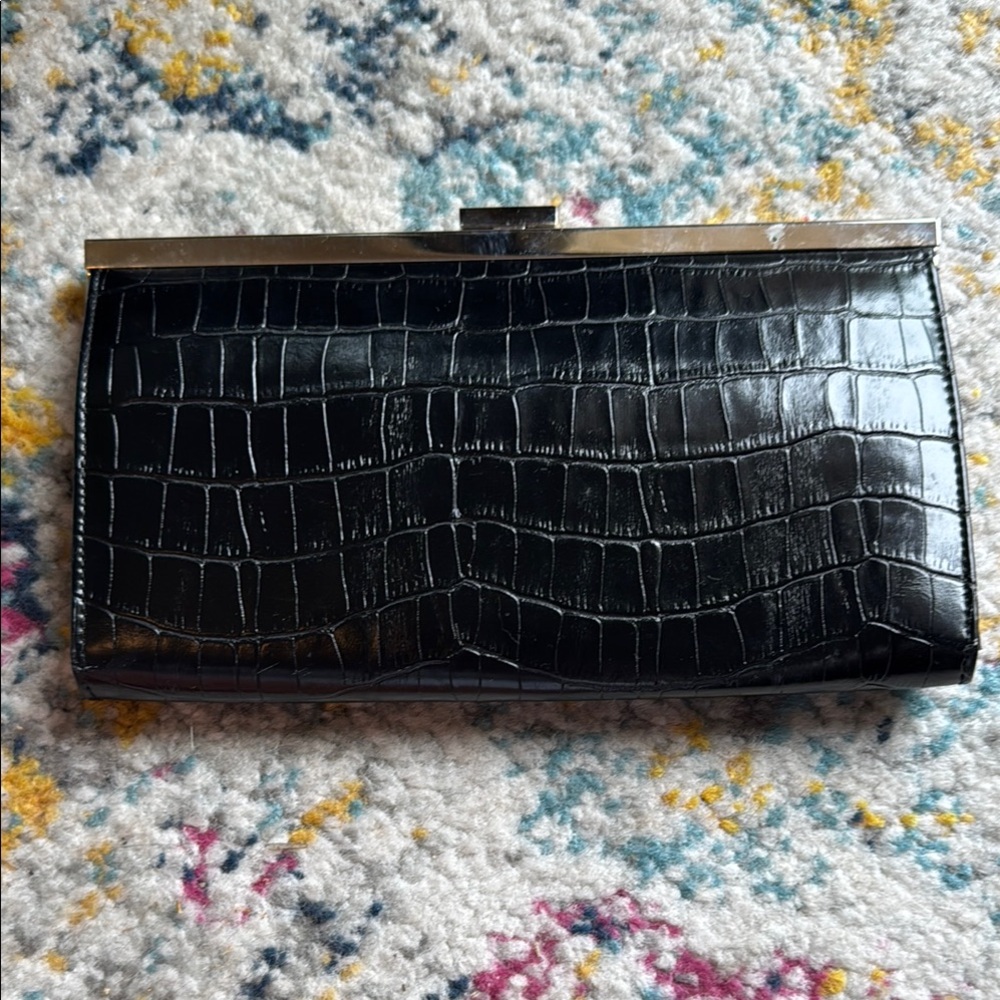 NEVER USED- Black Crocodile Embossed Clutch